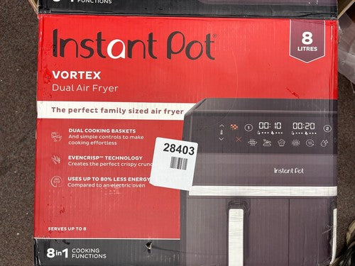 Instant Pot Vortex Dual 8L Air Fryer Removable Trays Touch Function Truffle Grey