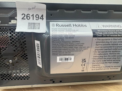 Russell Hobbs RHM2076B 800W 20L Digital Microwave - Black — New (other) (photo 4)