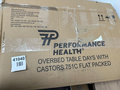 Performance Health Overbed Table With Castors Adjustable Height and Angle Port