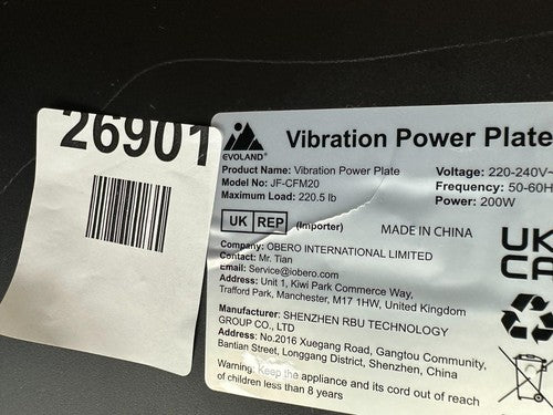 Evoland Vibration Power Plate Model NO-JF-CFM20, VGC Black