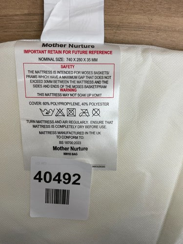 Mother Nurture Classic Foam Moses Basket Mattress White 74 x 28 x 3.5 cm — New (other) (photo 2)