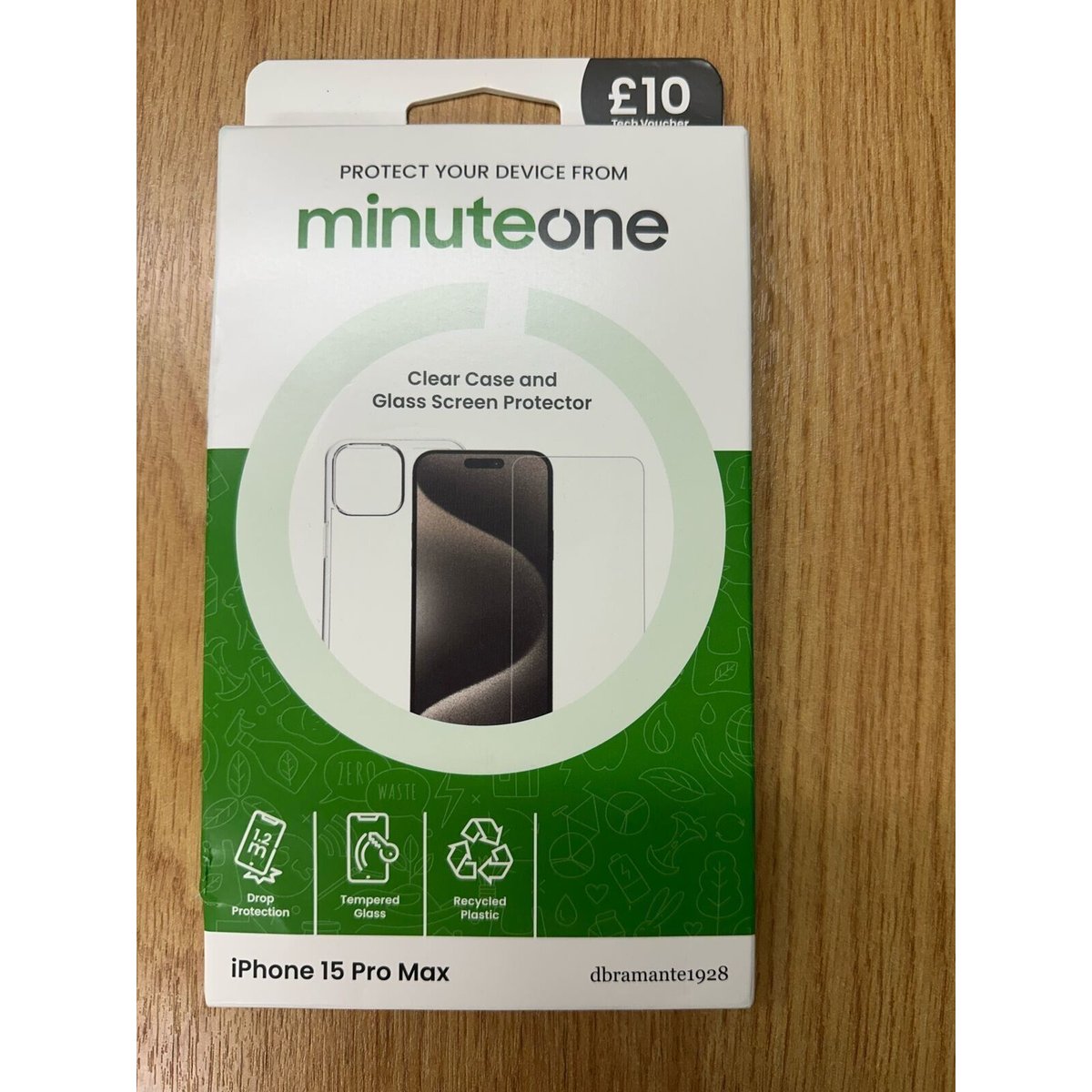 MinuteOne Clear Case and glass screen protector for iPhone 15 Pro