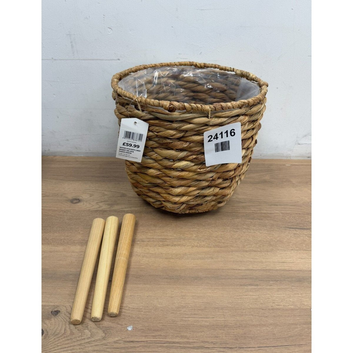 Ivyline Water Hyacinth Lined Basket Planter on Legs - Hand Finished, Stylish