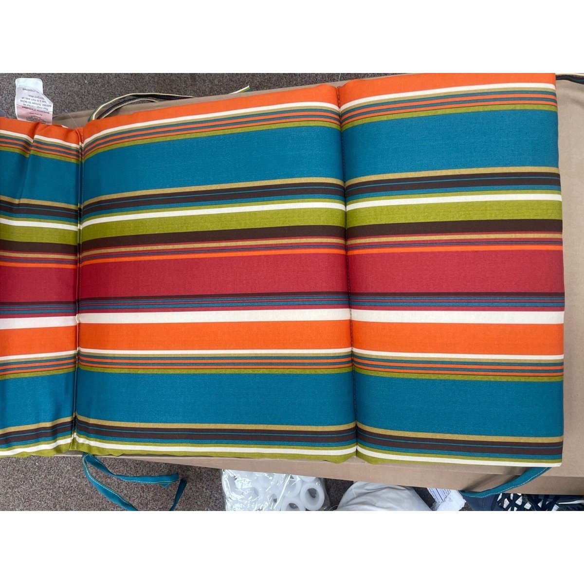 Pillow Perfect Stripe Outdoor Wicker Patio Seat Cushion, Reversible, Weather