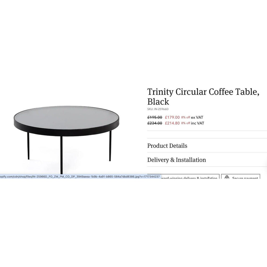 Trinity Circular Coffee Table, Black — New (other)