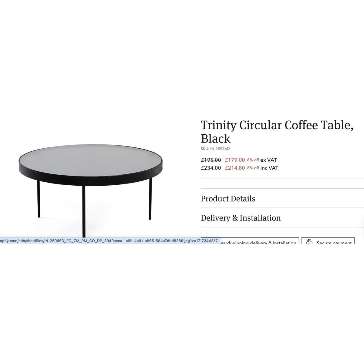 Trinity Circular Coffee Table, Black
