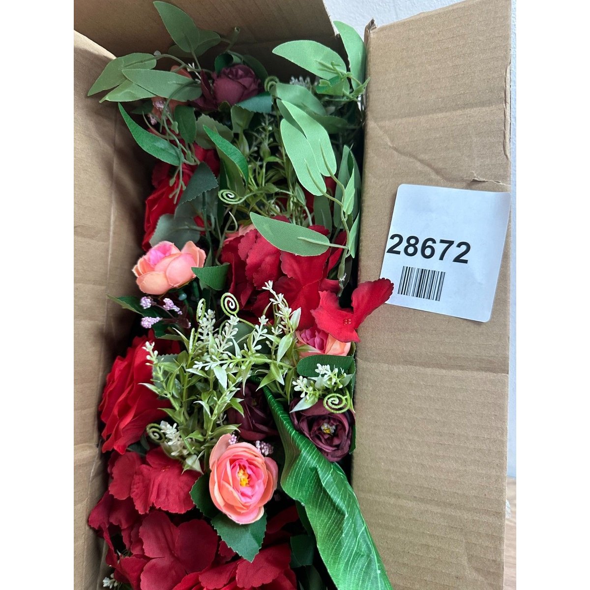 25.6in Wedding Peony Rose Arch Flower Swag with Green Leaves, Rustic Decorative