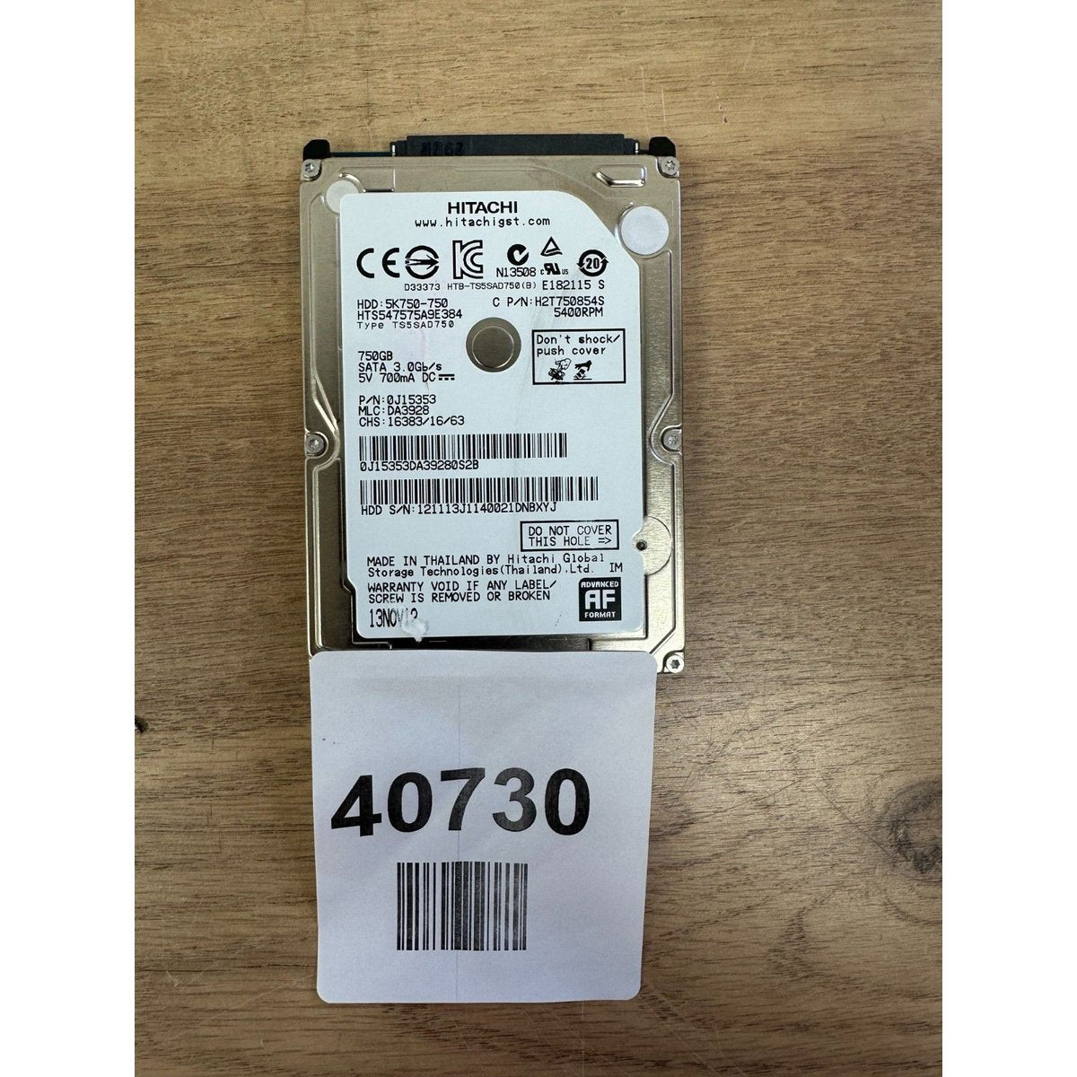 Hitachi HTS547575A9E384 750GB,Internal,5400 RPM,6.35 cm (2.5") (0J11563) Desktop