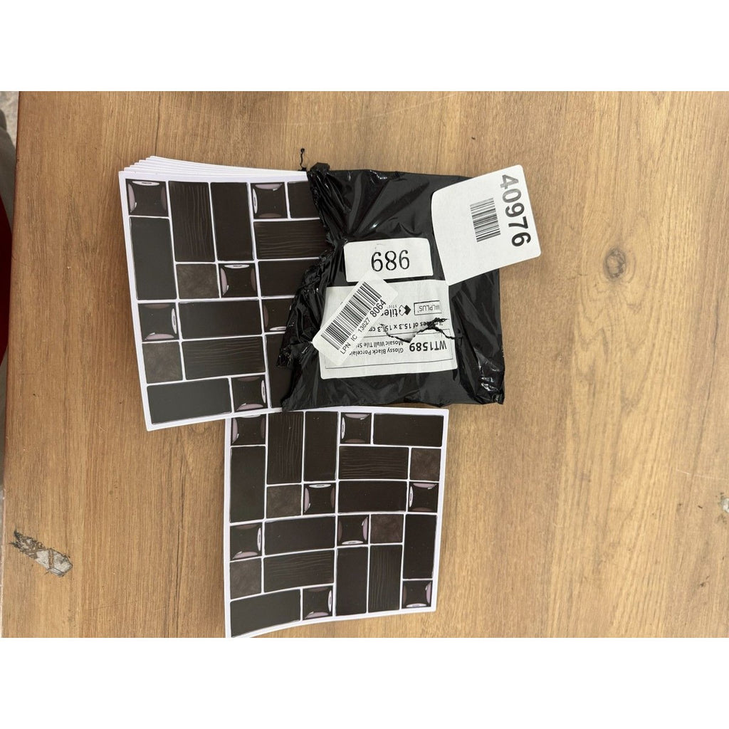 WALPLUS Glossy Black Porcelain Mosaic Black Gray Wall Tile
