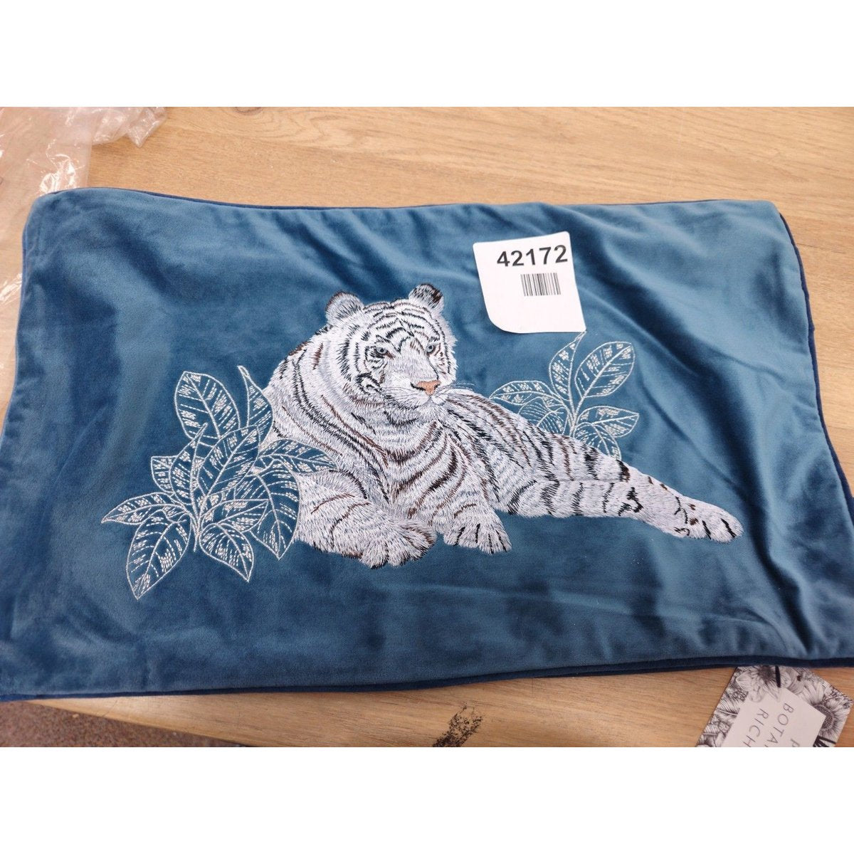 Paoletti Blue Odisha White Tiger Print Cushion cover
