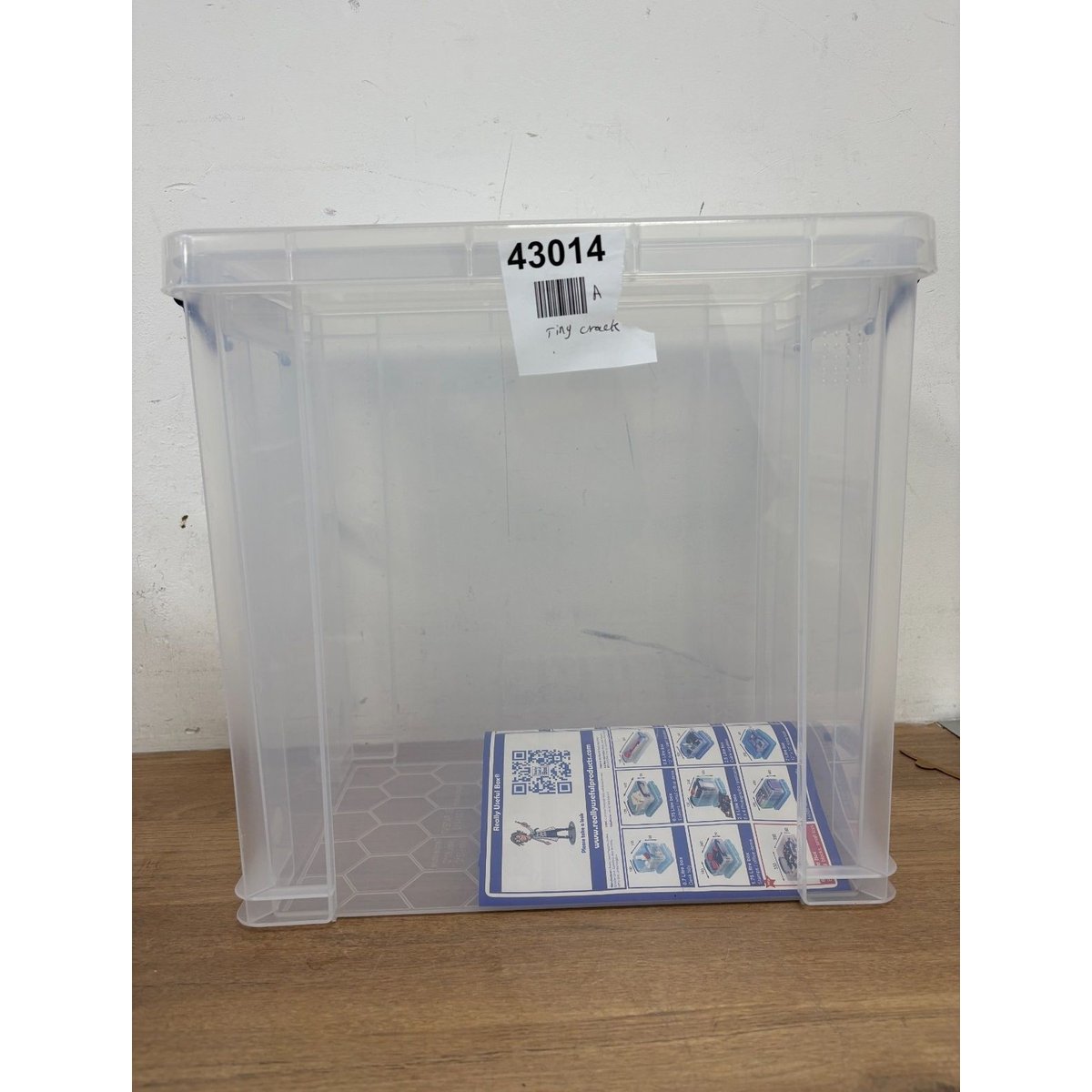 Really Useful Box Plastic Storage 25 Litre Clear- Tiny Crack