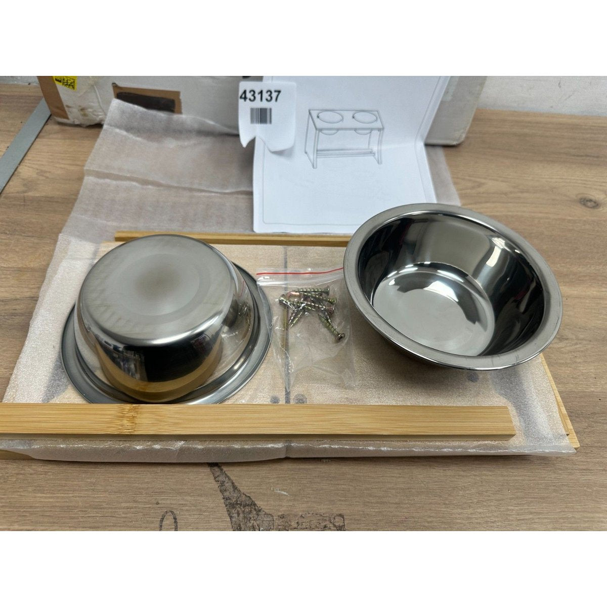 Brown Wooden Raised Dog Bowl Stand with 2 Bowls