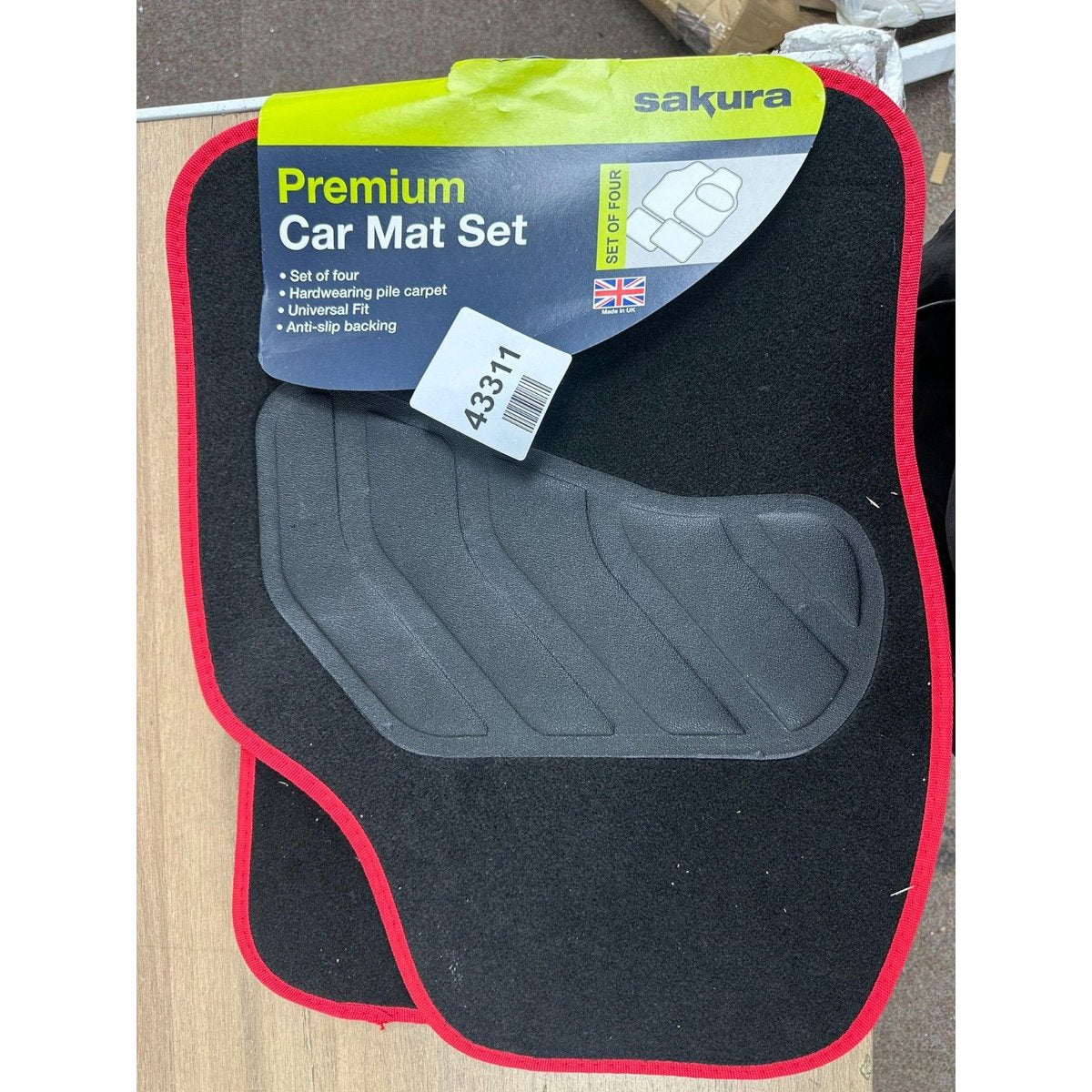 Sakura Floor Mats For Cars SS5466 - 'Pastel' Black Carpet With Red Trim - Full S