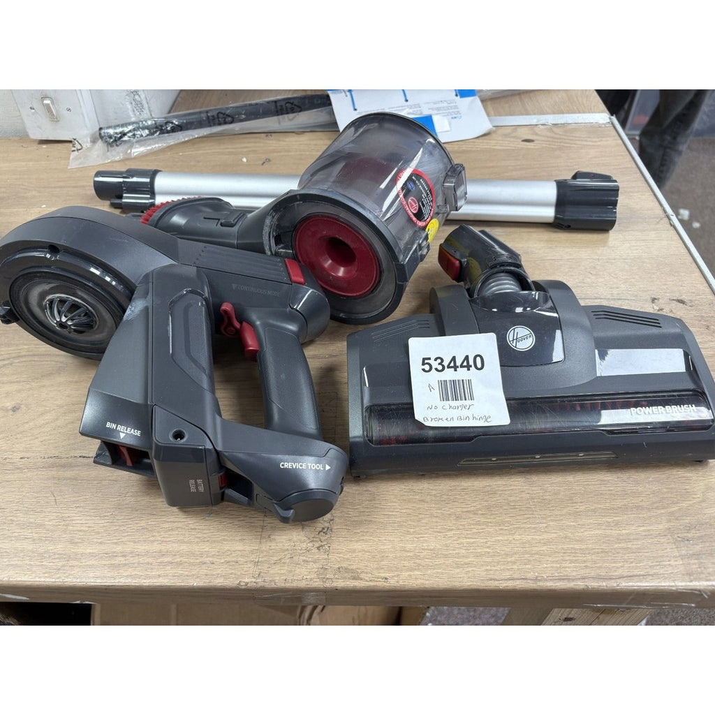 Hoover Cordless Vacuum Cleaner- No charger, Broken bin hinge