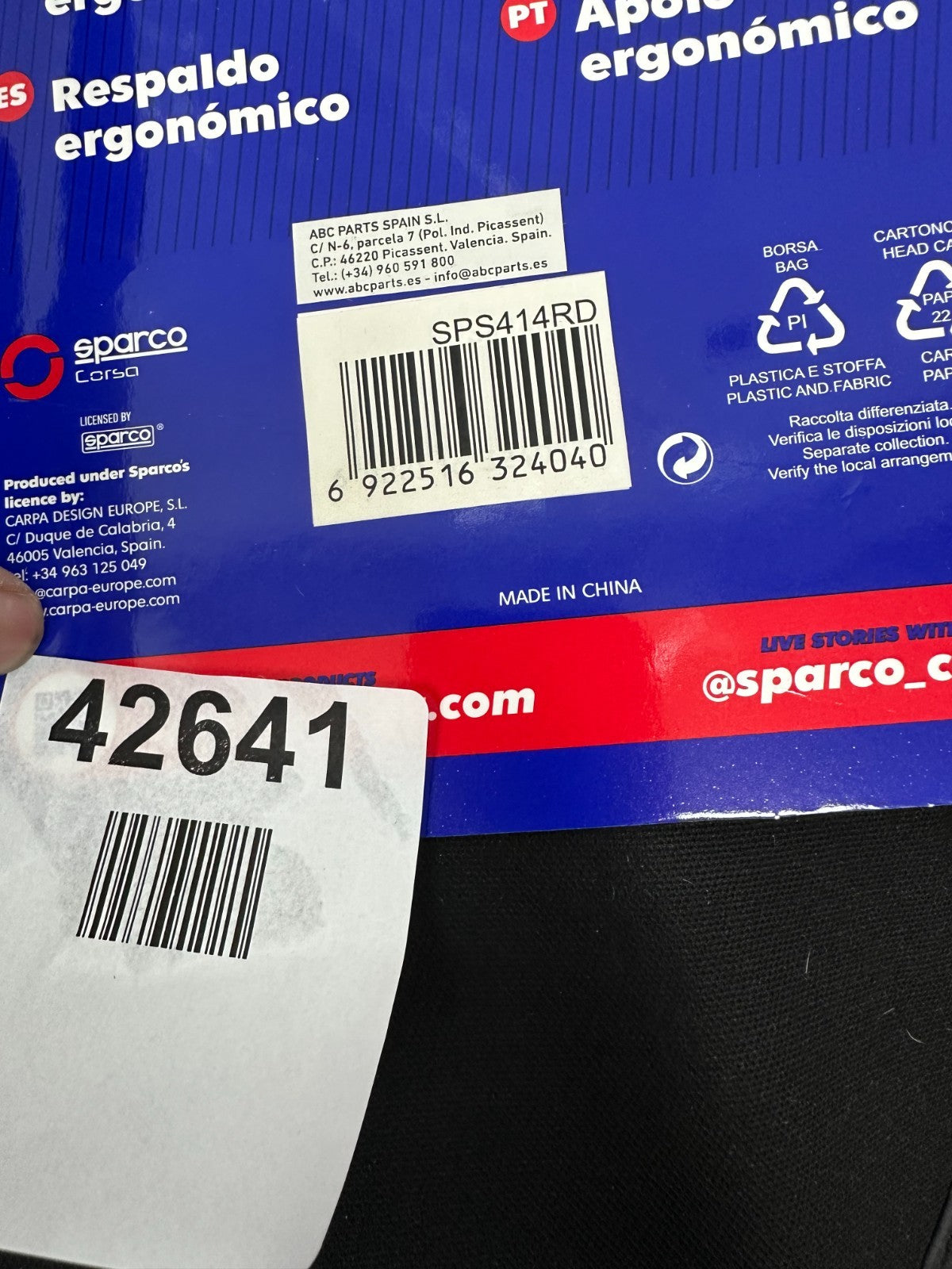 Sparco Corsa Racing Backrest
