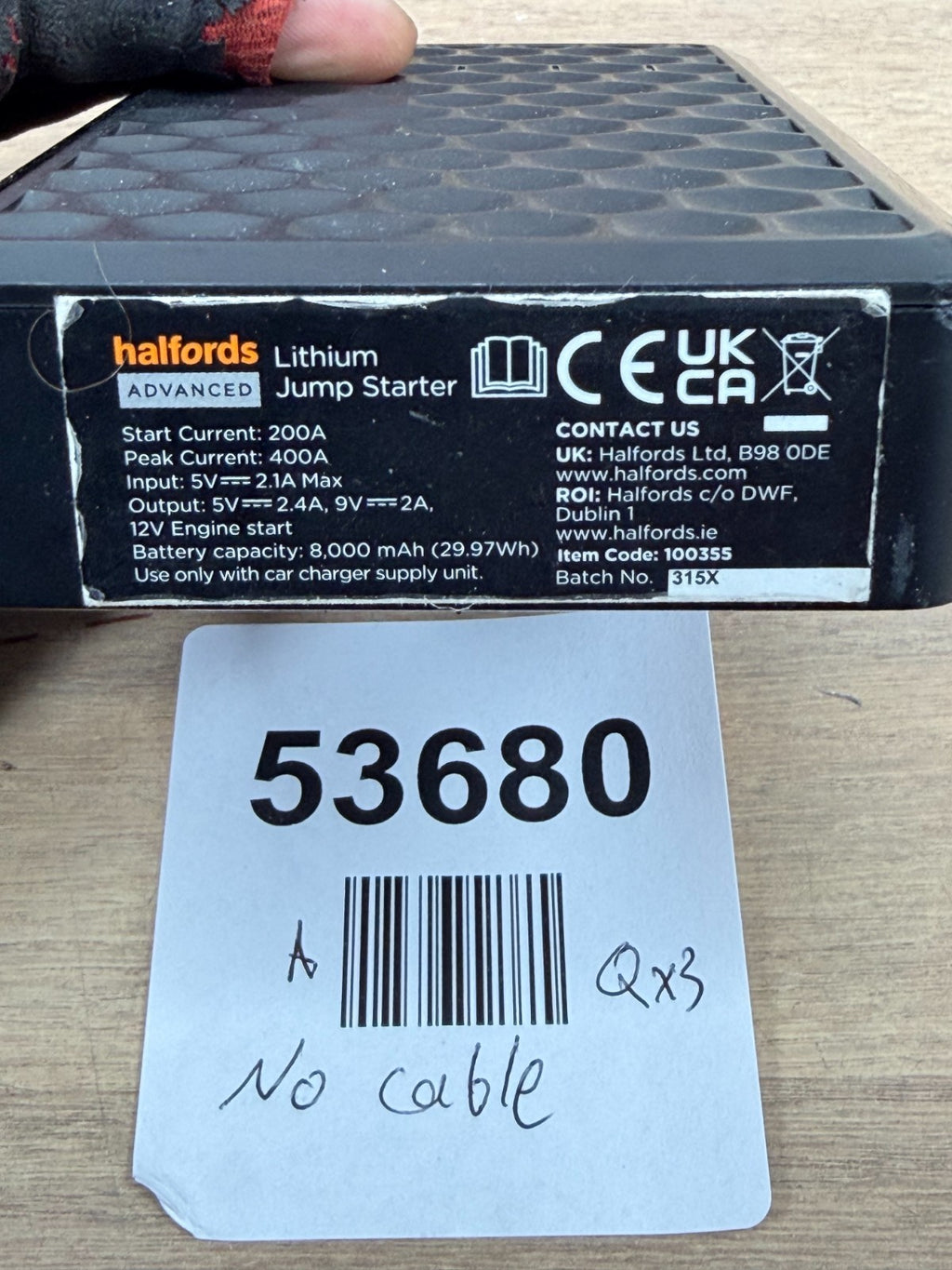 Halfords Advanced Lithium Portable Jump Starter Kit- No cable