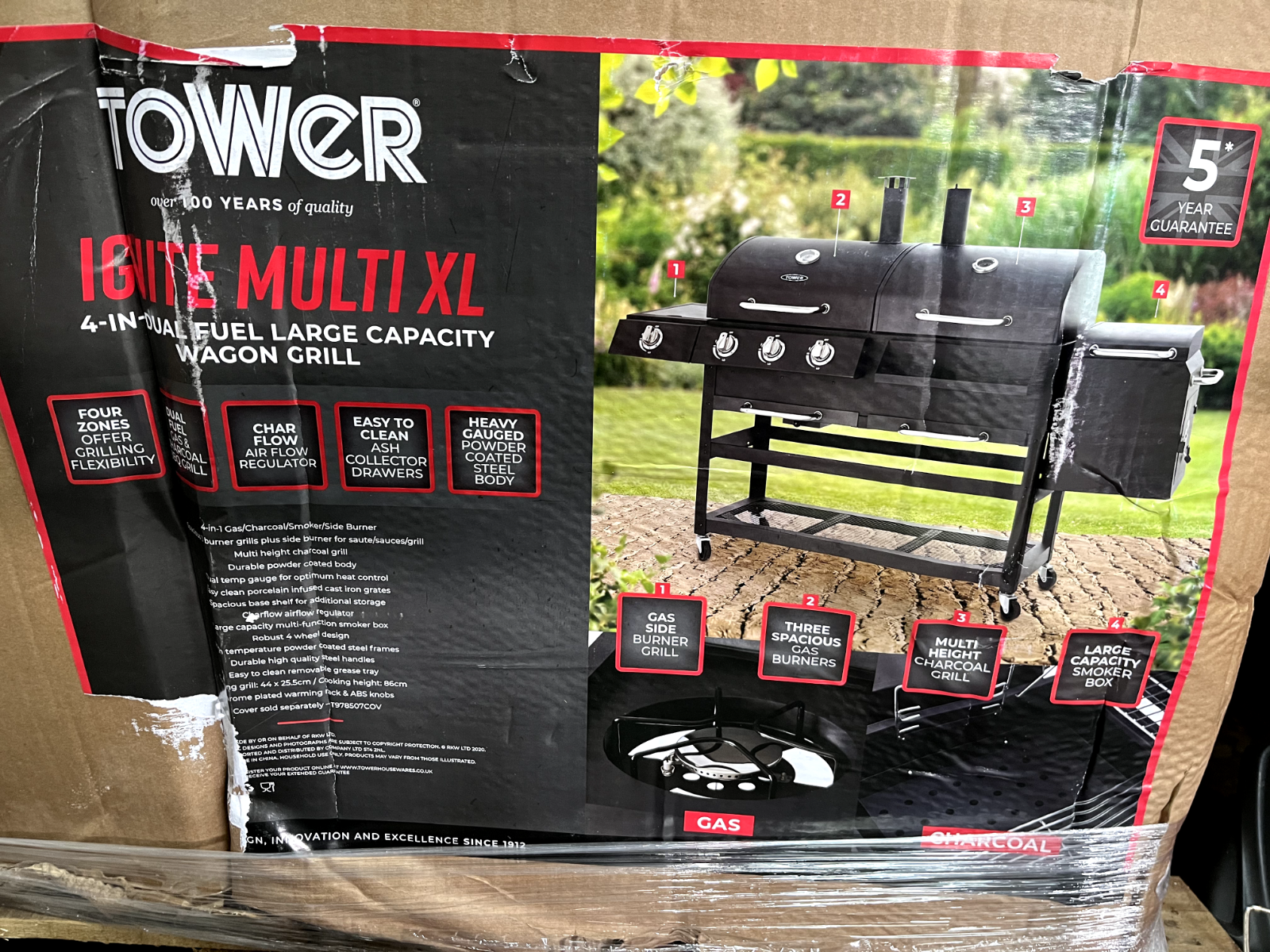 Tower 4 in 1 Dual Fuel Large Capacity Wagon Grill T978507