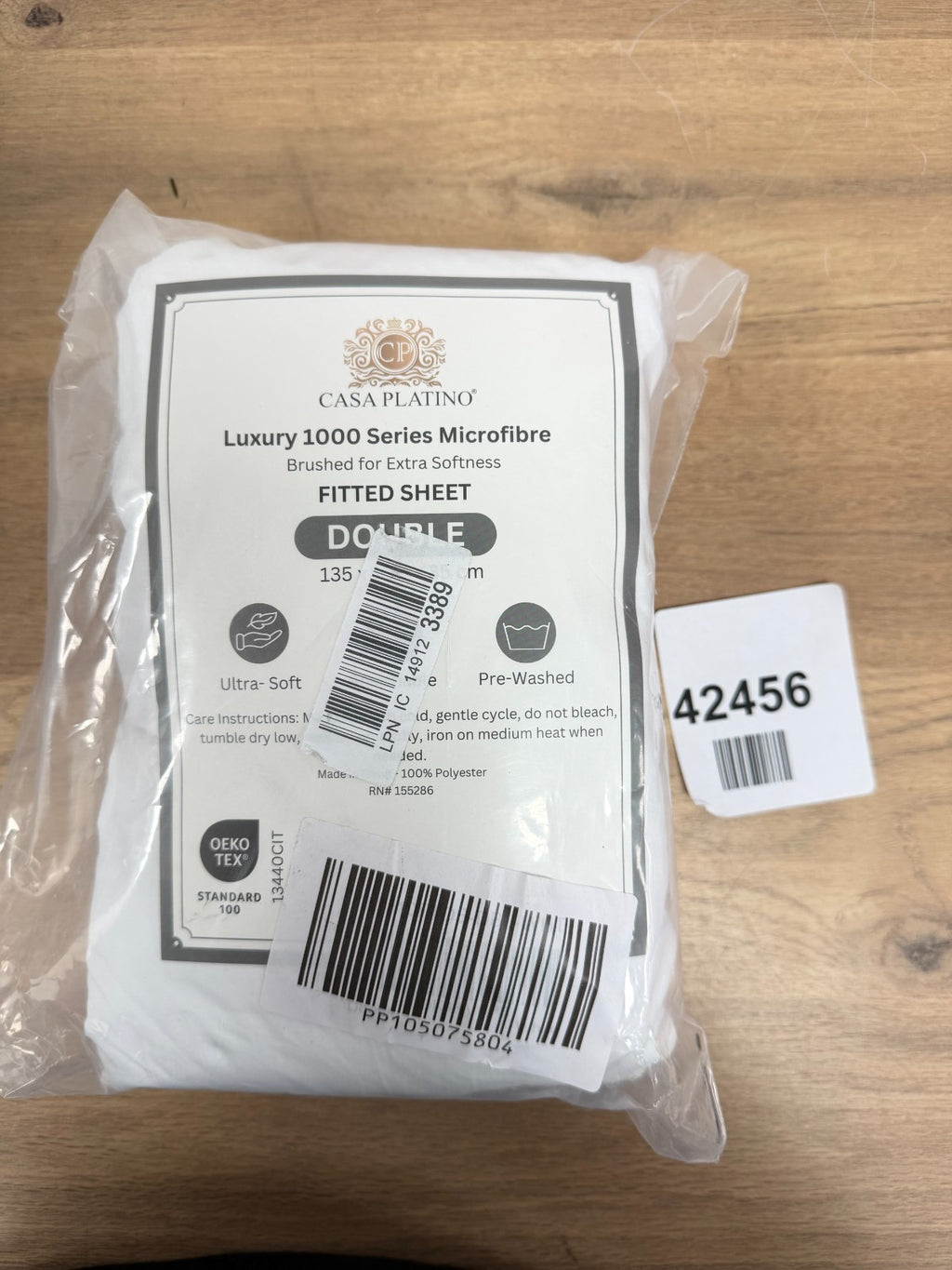 Fitted Sheet Double, White - Pre-Washed, Deep Pocket 14 inch (35 cm) - Easy Care