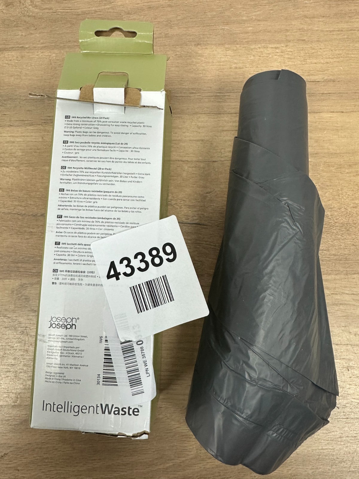 Joseph Joseph IW6 Eco Recycled plastic Bin Liners, Kitchen Waste Bags With Tie T