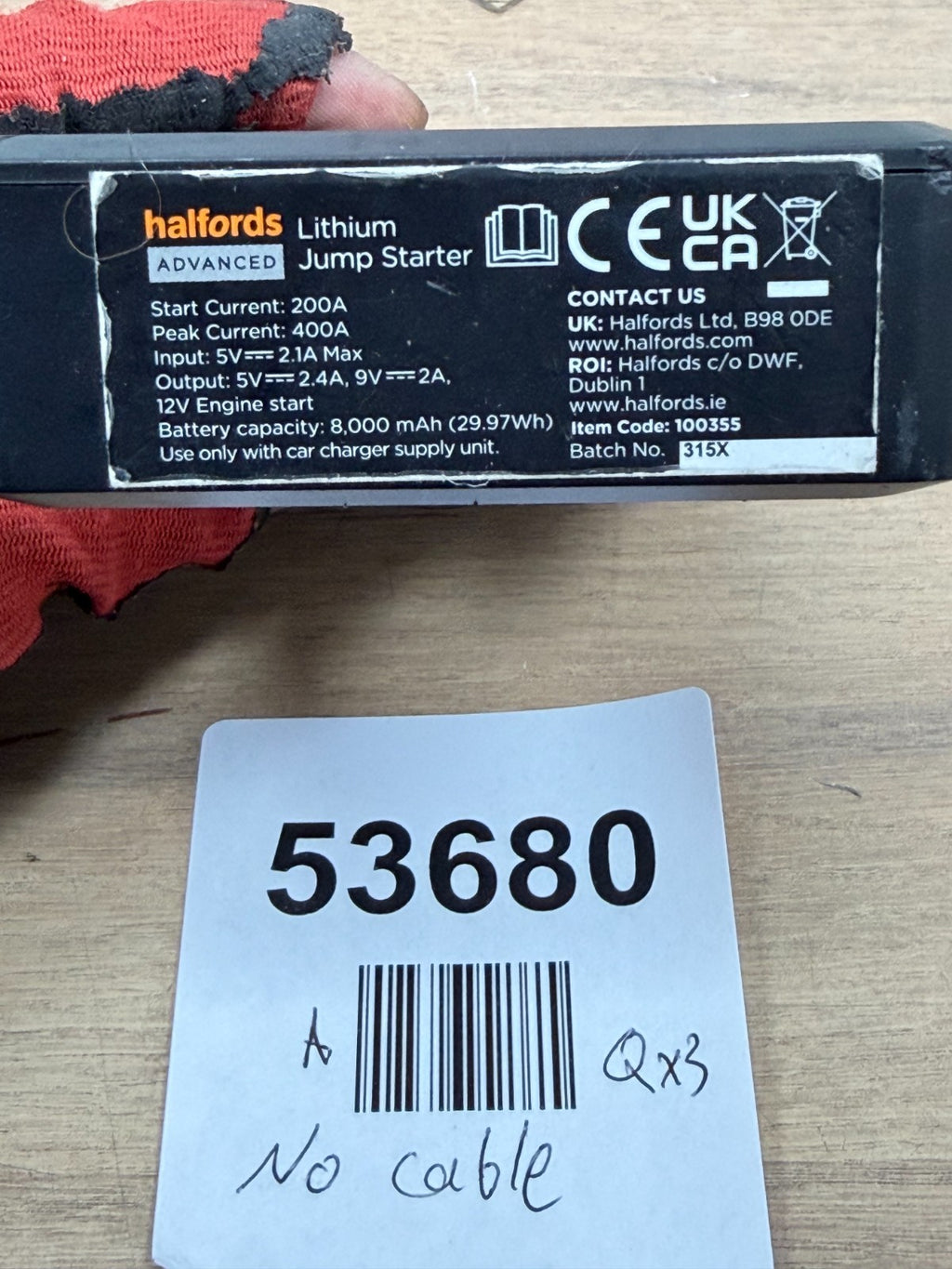 Halfords Advanced Lithium Portable Jump Starter Kit- No cable