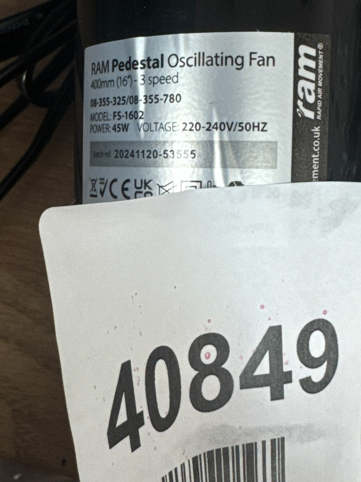 Ram pedestal oscillating fan FS-1602