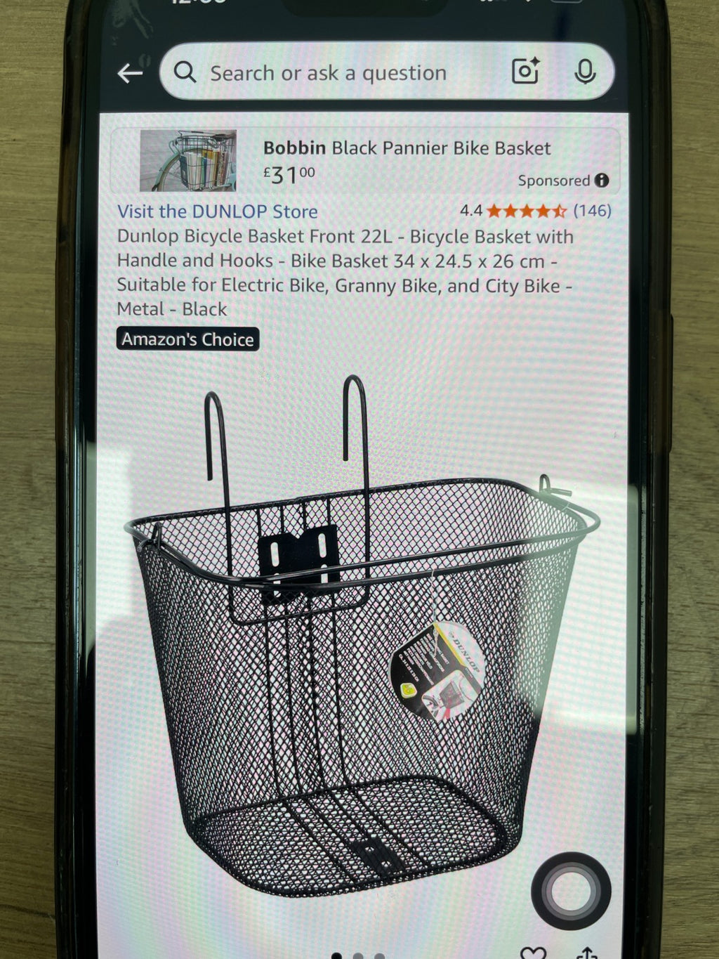 Bicycle Dunlop Bike Handlebar Carry Basket Shopping Metal hook Black Storage