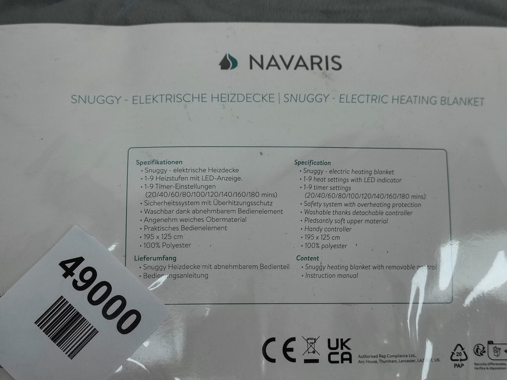 Navaria snuggy electric heated blanket 195cm x 125cm