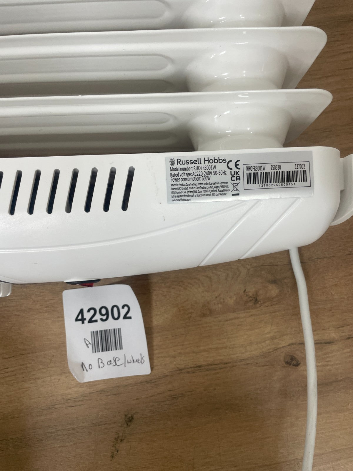 Russell Hobbs Radiator 5 Fin Oil Filled Electric Heater 650W RHOFR3001W