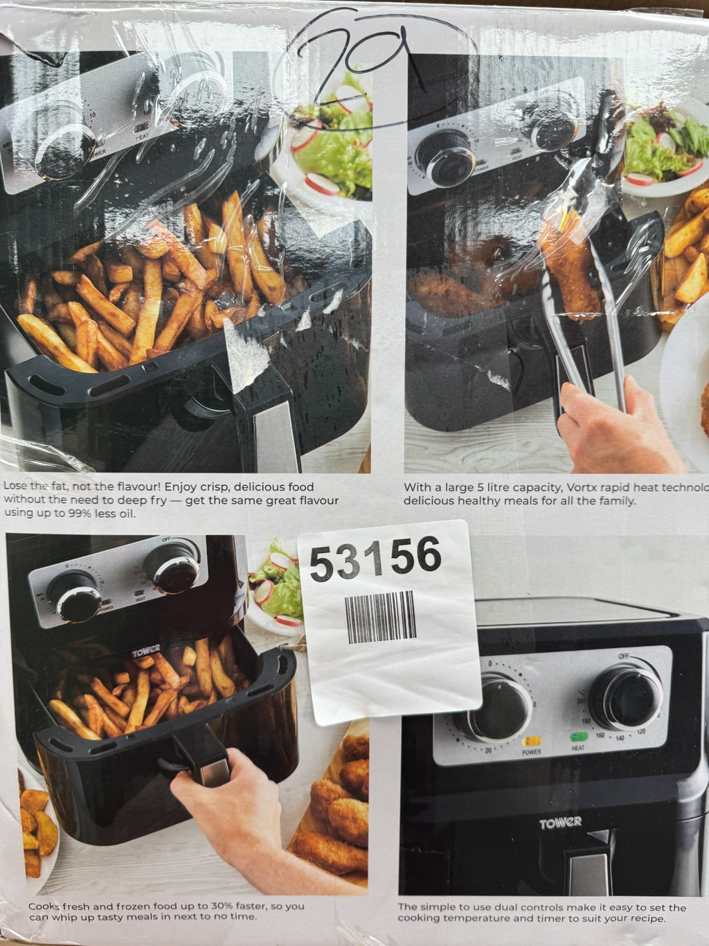 Tower T17090 Vortx Manual Air Fryer - Black, 5L