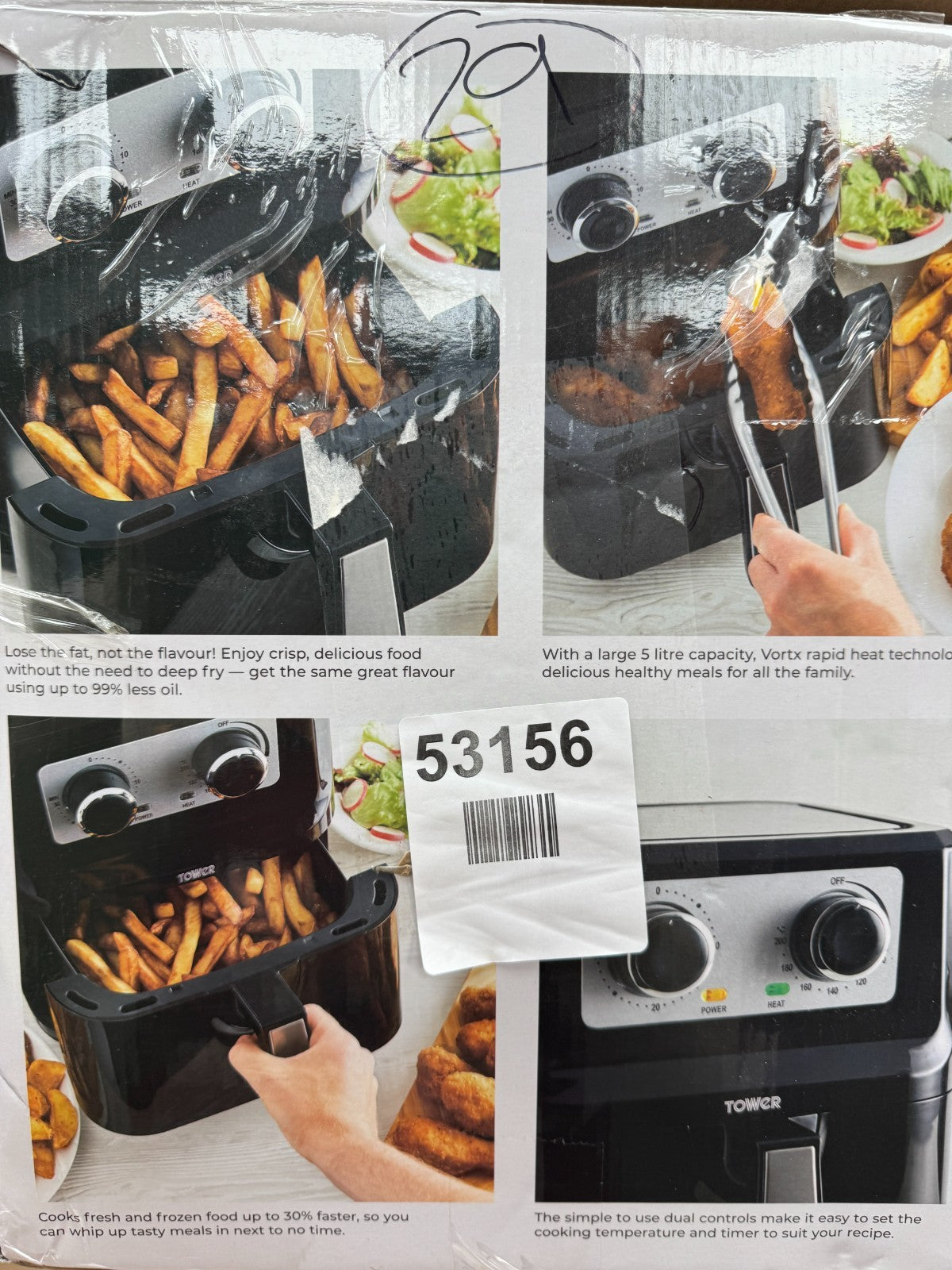 Tower T17090 Vortx Manual Air Fryer - Black, 5L
