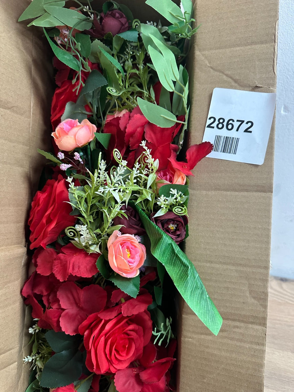 25.6in Wedding Peony Rose Arch Flower Swag with Green Leaves, Rustic Decorative