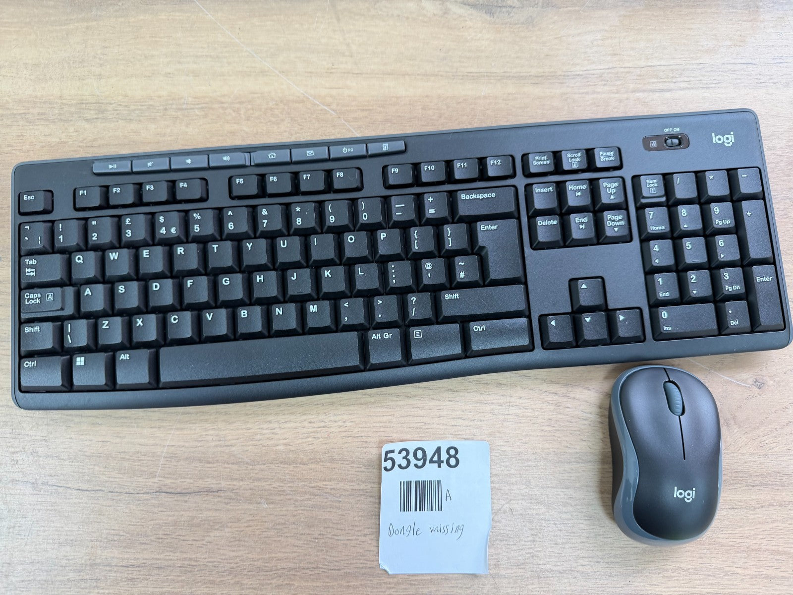 Logitech MK270 Wireless Mouse and Keyboard Combo- Dongle missing