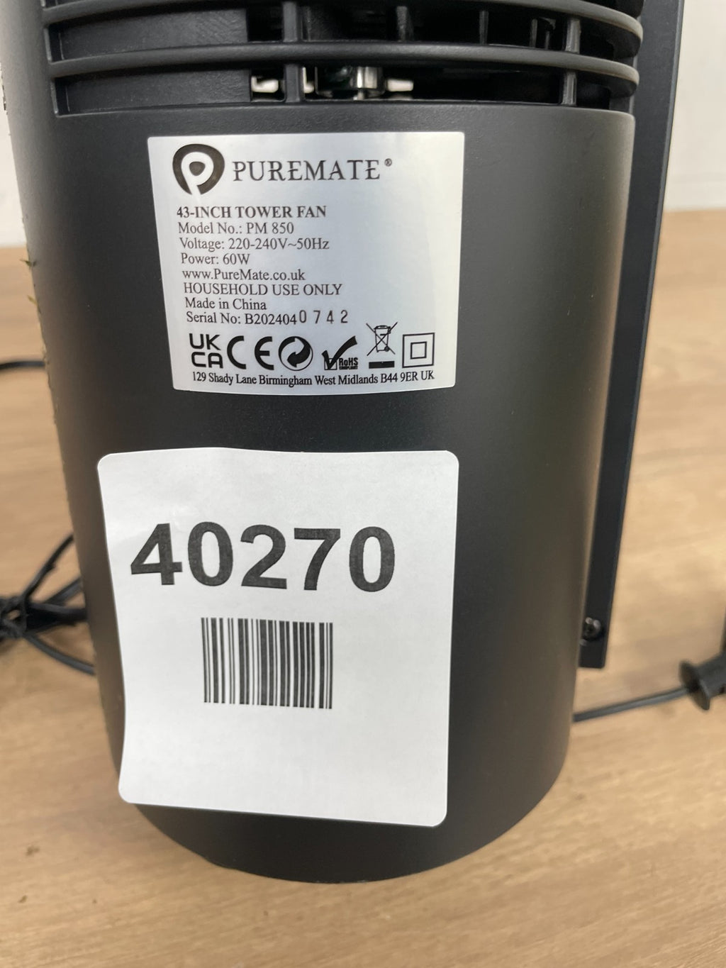PureMate PM 850 43in. Oscillating Tower Fan