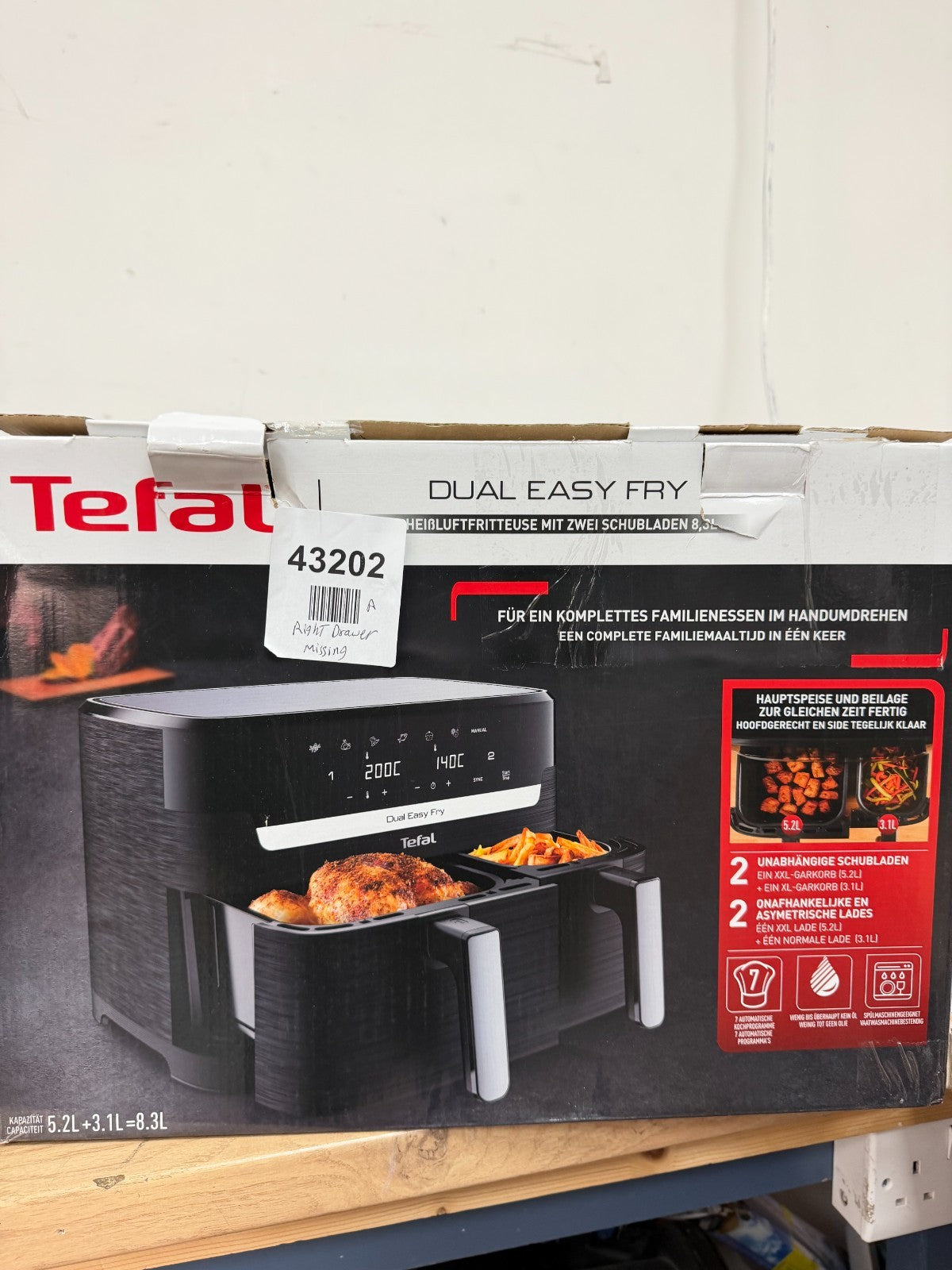 Tefal Dual Easy Fry & Grill Air Fryer - EY9018- Right drawer missing