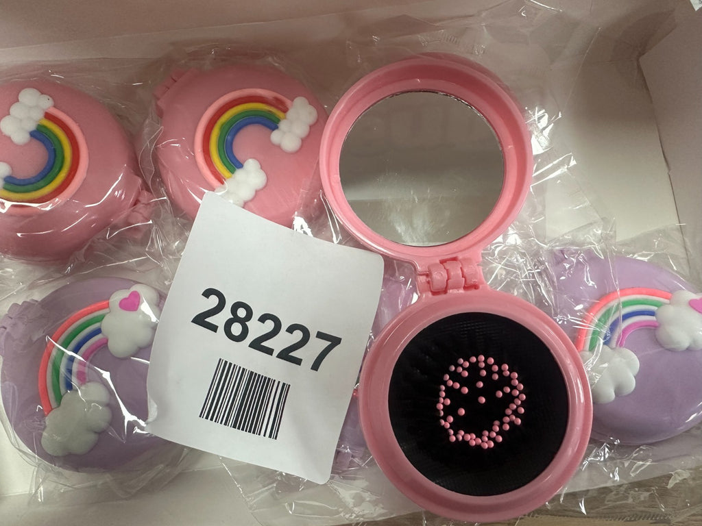 Toyseum 8 x Girls Rainbow Hair Brush with Mirror, Pack of 8, Theme