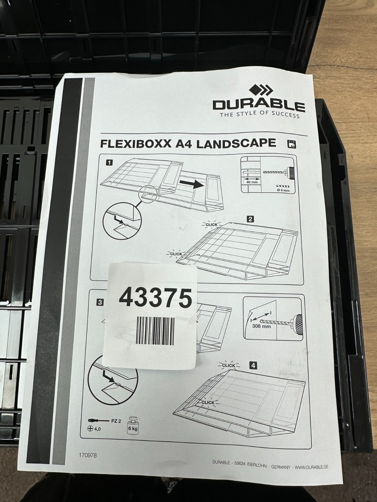 Durable FLEXIBOXX Wall Mounted Literature Tray | A4 Landscape Holder | Black