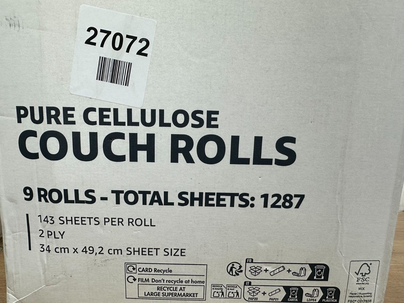 AmazonCommercial Paper Hygiene Couch Rolls, 2-ply Premium, 9 Rolls (1 pack), 50