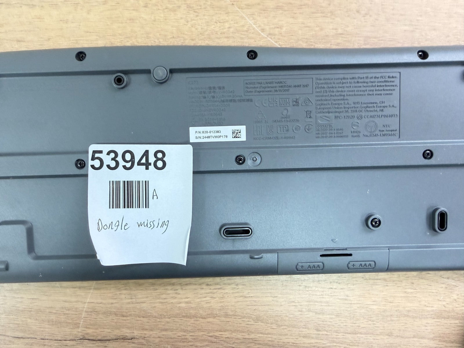 Logitech MK270 Wireless Mouse and Keyboard Combo- Dongle missing