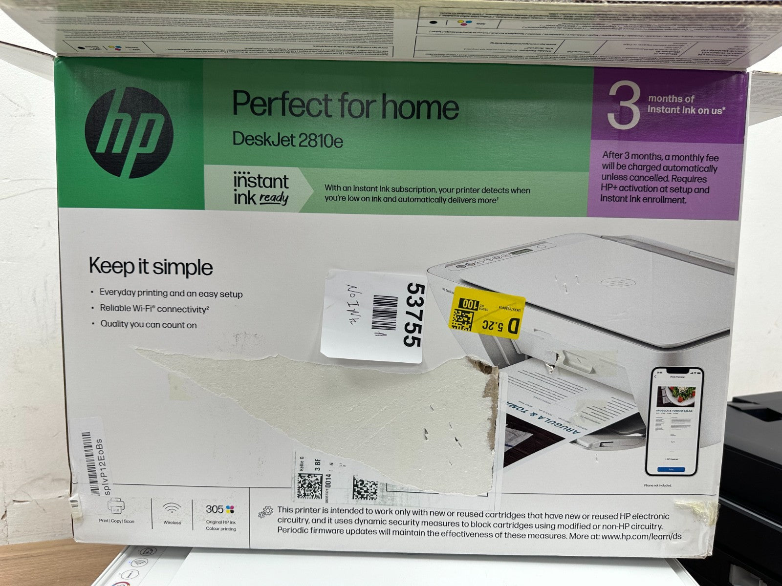 HP DeskJet 2810e All-in-One Wireless Inkjet Printer - White