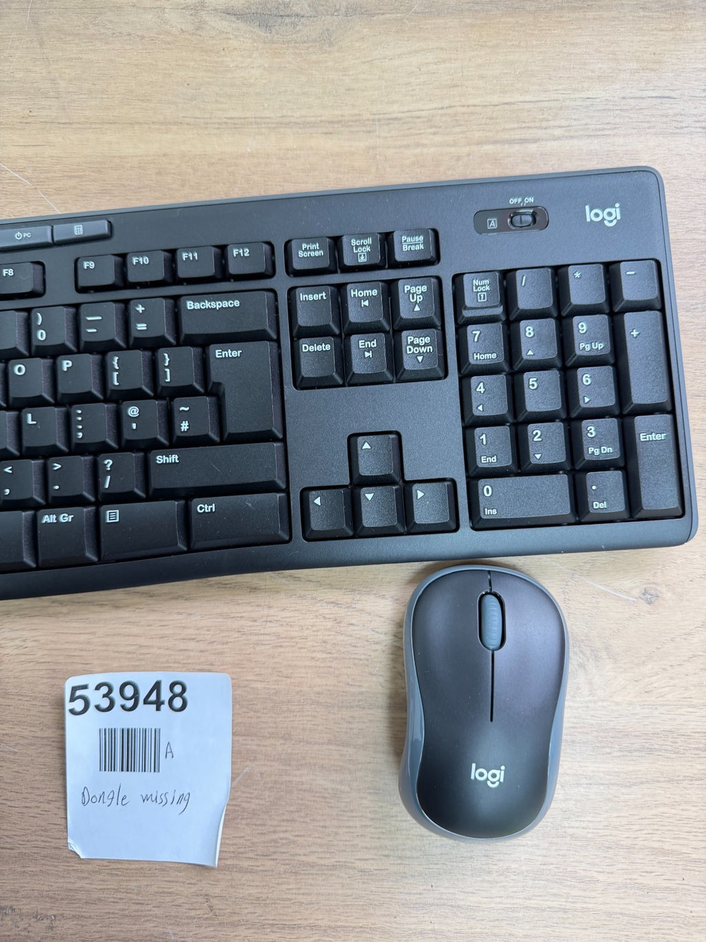 Logitech MK270 Wireless Mouse and Keyboard Combo- Dongle missing