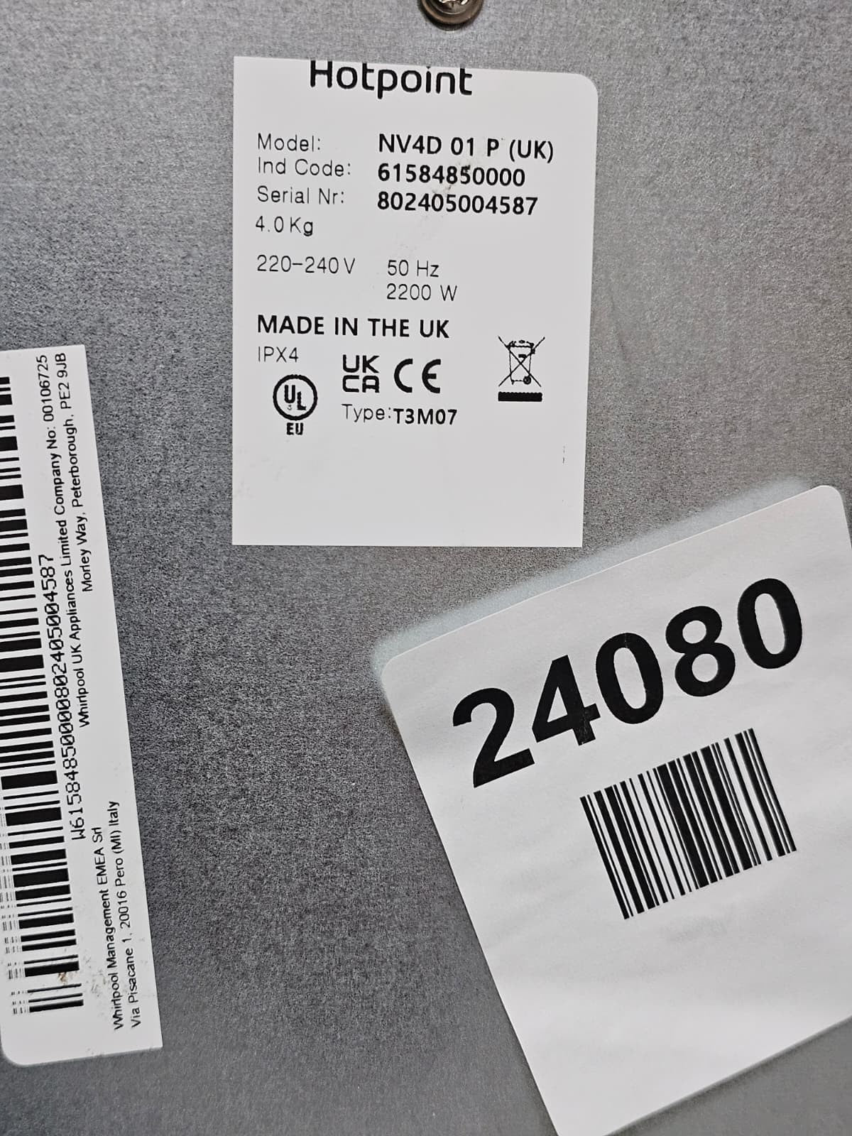 Hotpoint NV4D01P 4kg Freestanding Front Vented Tumble Dryer - Minor dents — New (other) (photo 8)