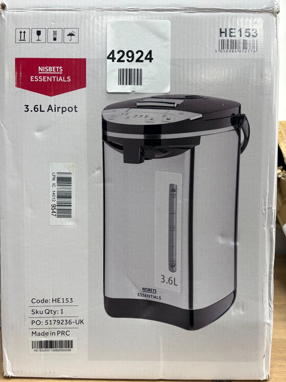 Nisbets Essentials Electric Airpot 3.6Ltr - Hot Drink Dispenser 3.6 Litres