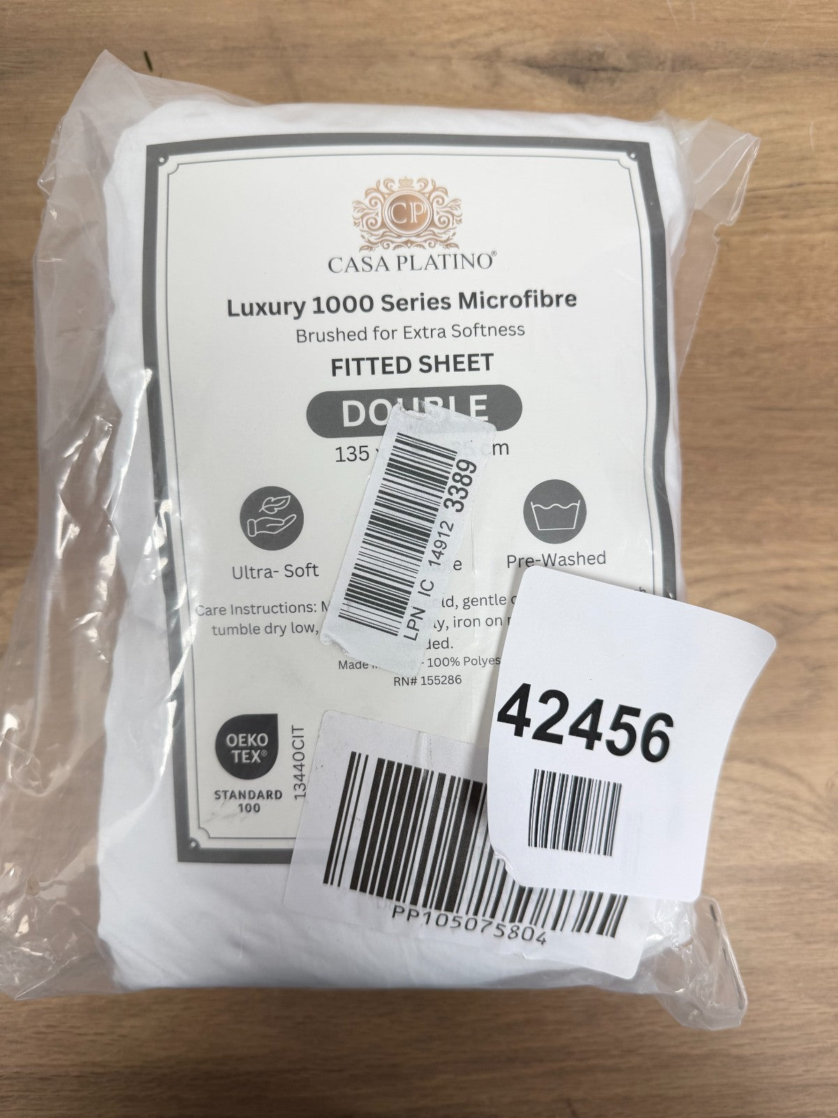 Fitted Sheet Double, White - Pre-Washed, Deep Pocket 14 inch (35 cm) - Easy Care
