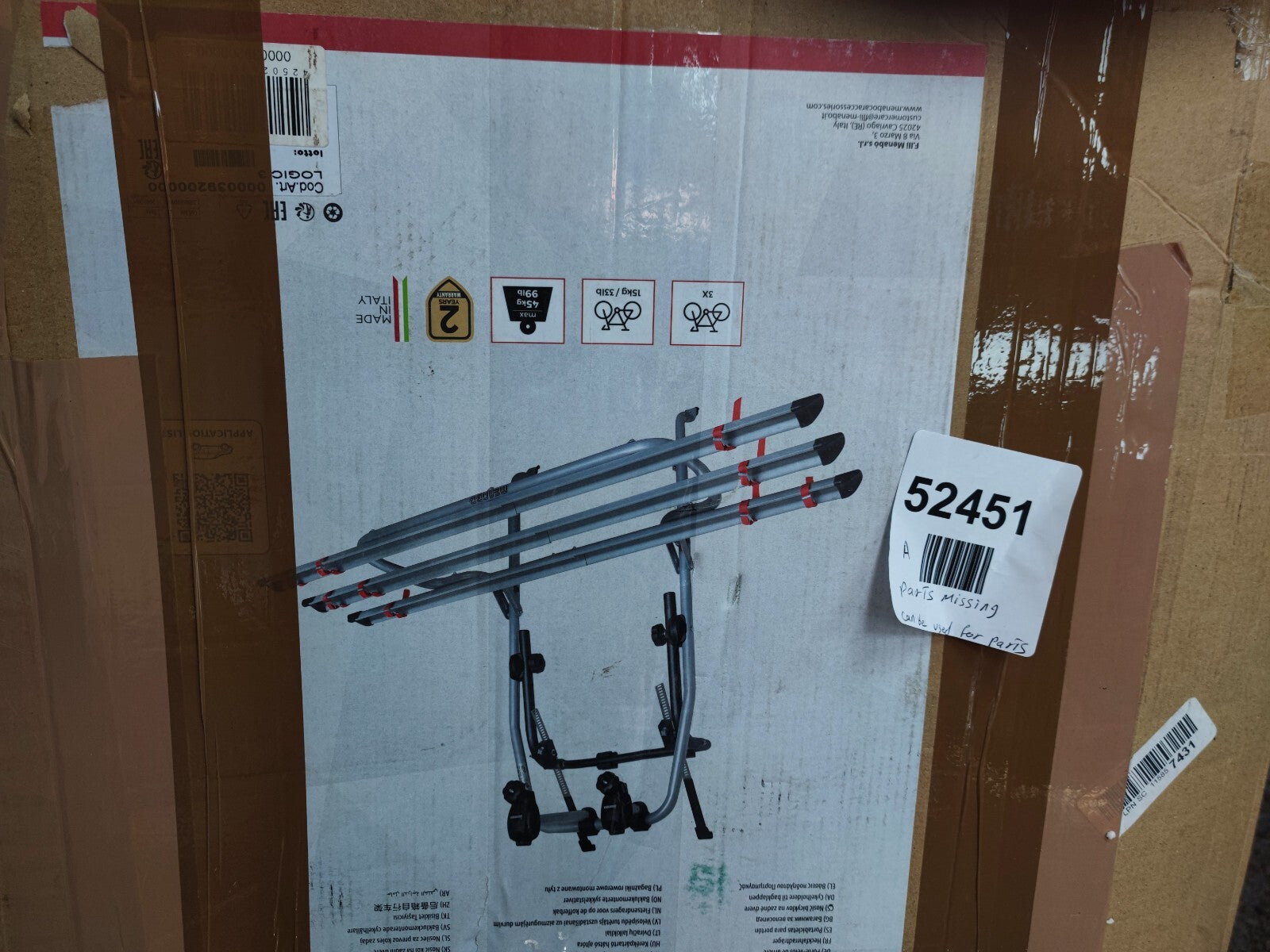Menabo LOGIC III Rear Bicycle Carrier for 3 Bikes