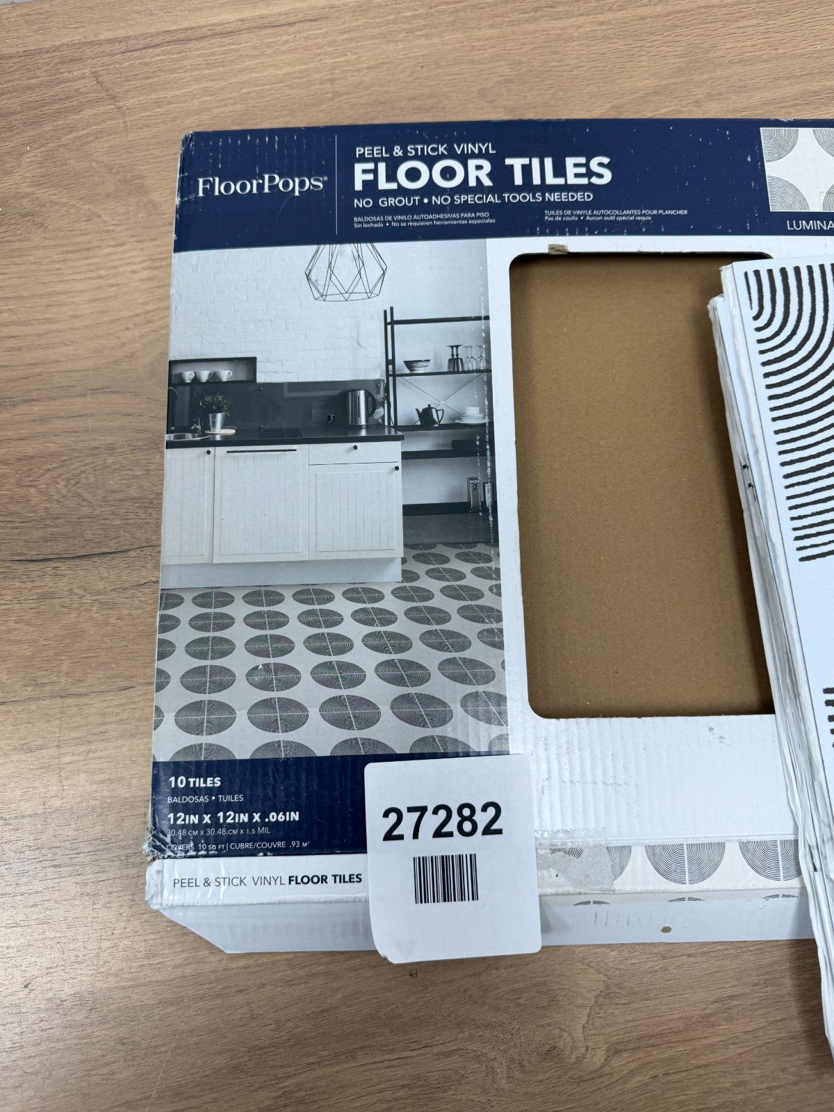 FloorPops WallPops Peel and Stick Vinyl Floor Tiles - White/Black, Pack of 10