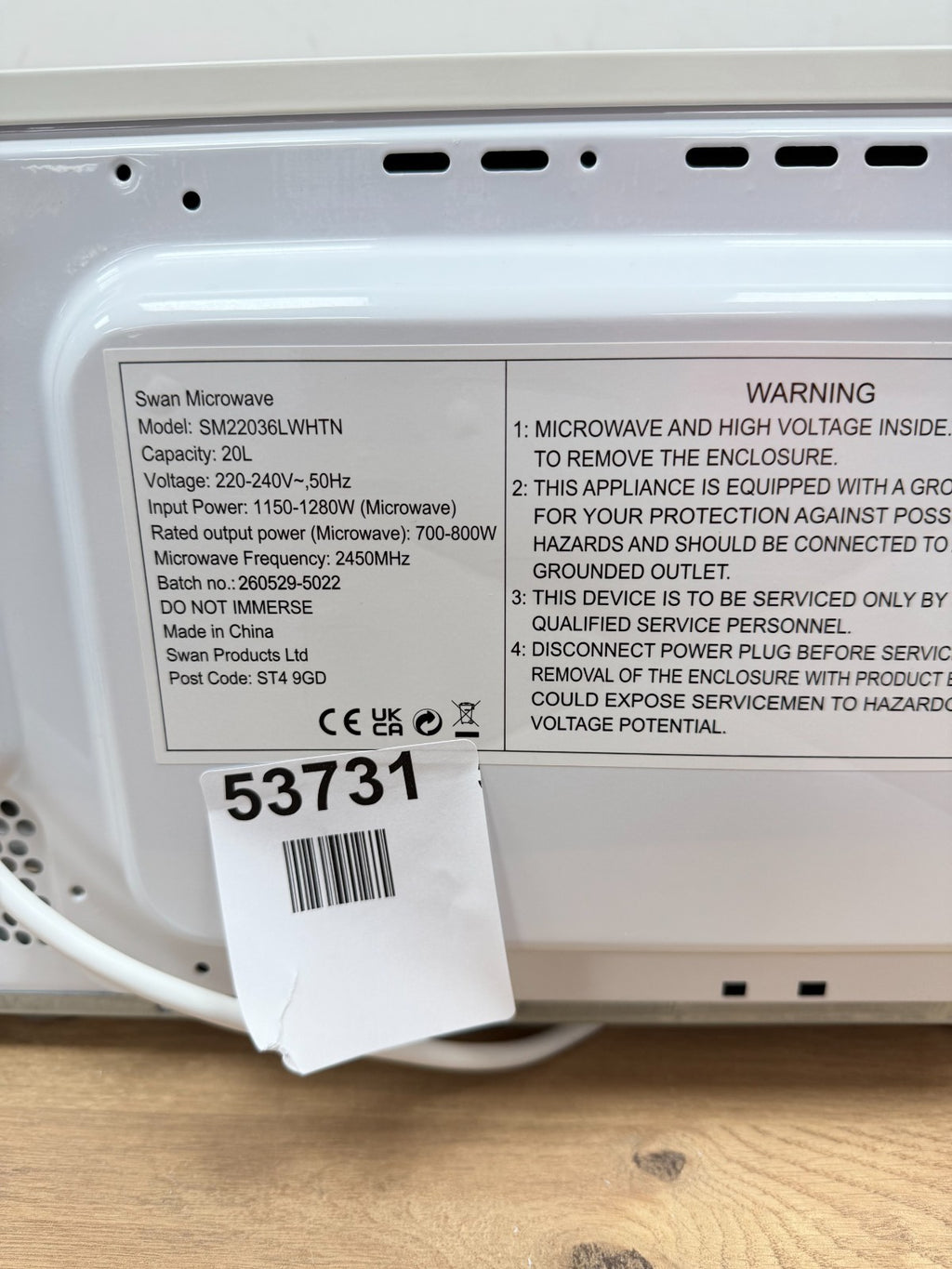 Swan 20L 800W Microwave - SM22036LWHTN - Not working