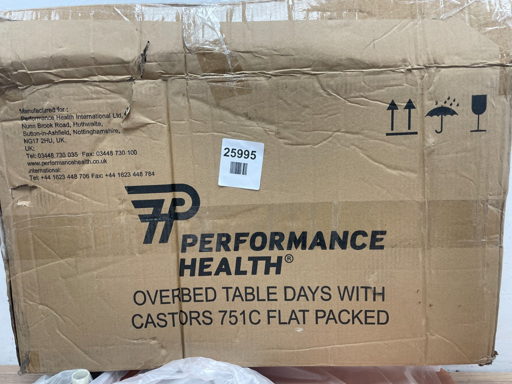 Performance Health Overbed Table With Castors Adjustable Height and Angle Port