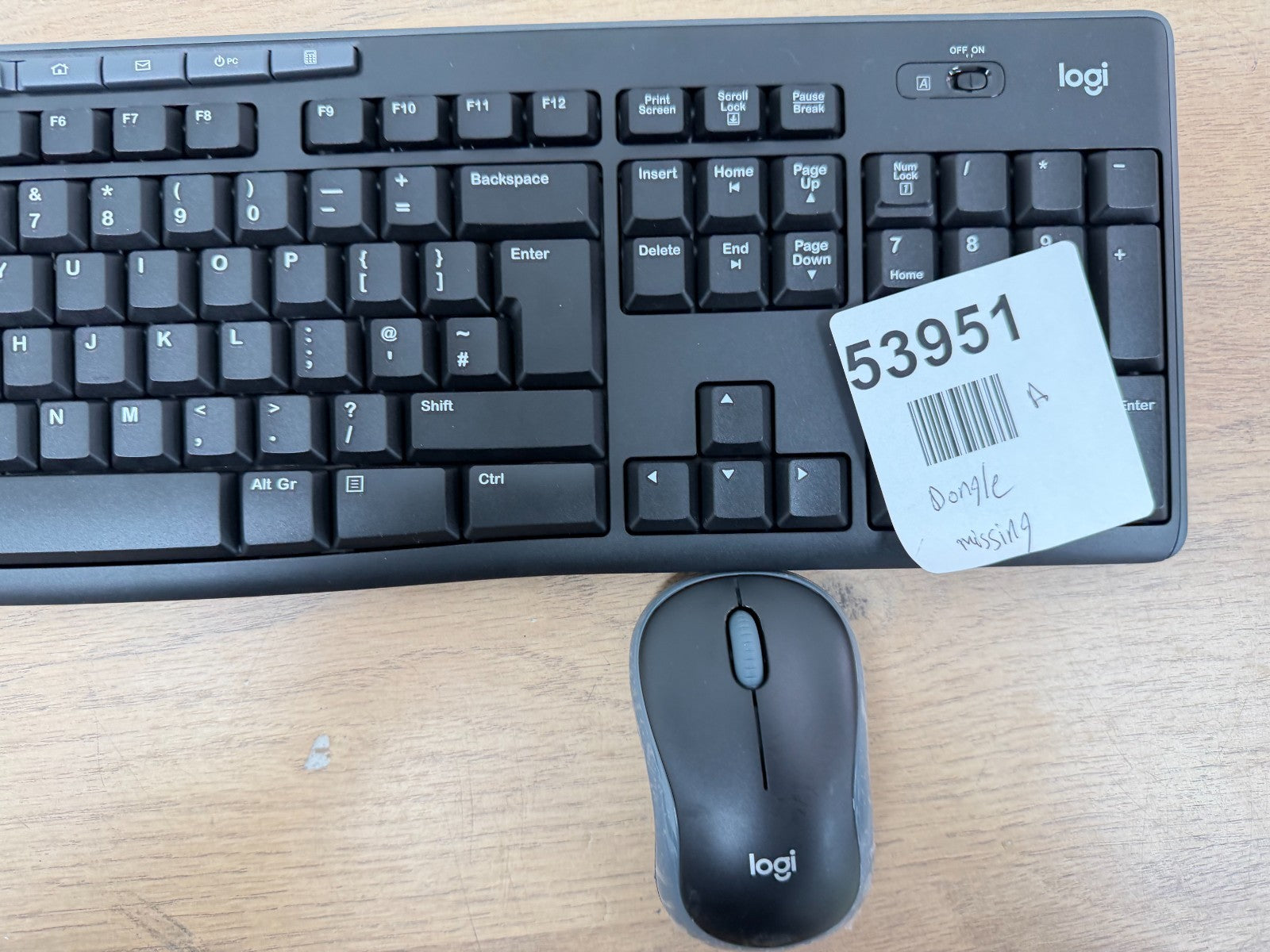 Logitech MK270 Wireless Mouse and Keyboard Combo- Dongle missing