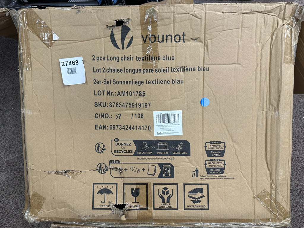 VOUNOT Textilene Folding Sun Loungers Set of 2 with Backrest & Sunshade