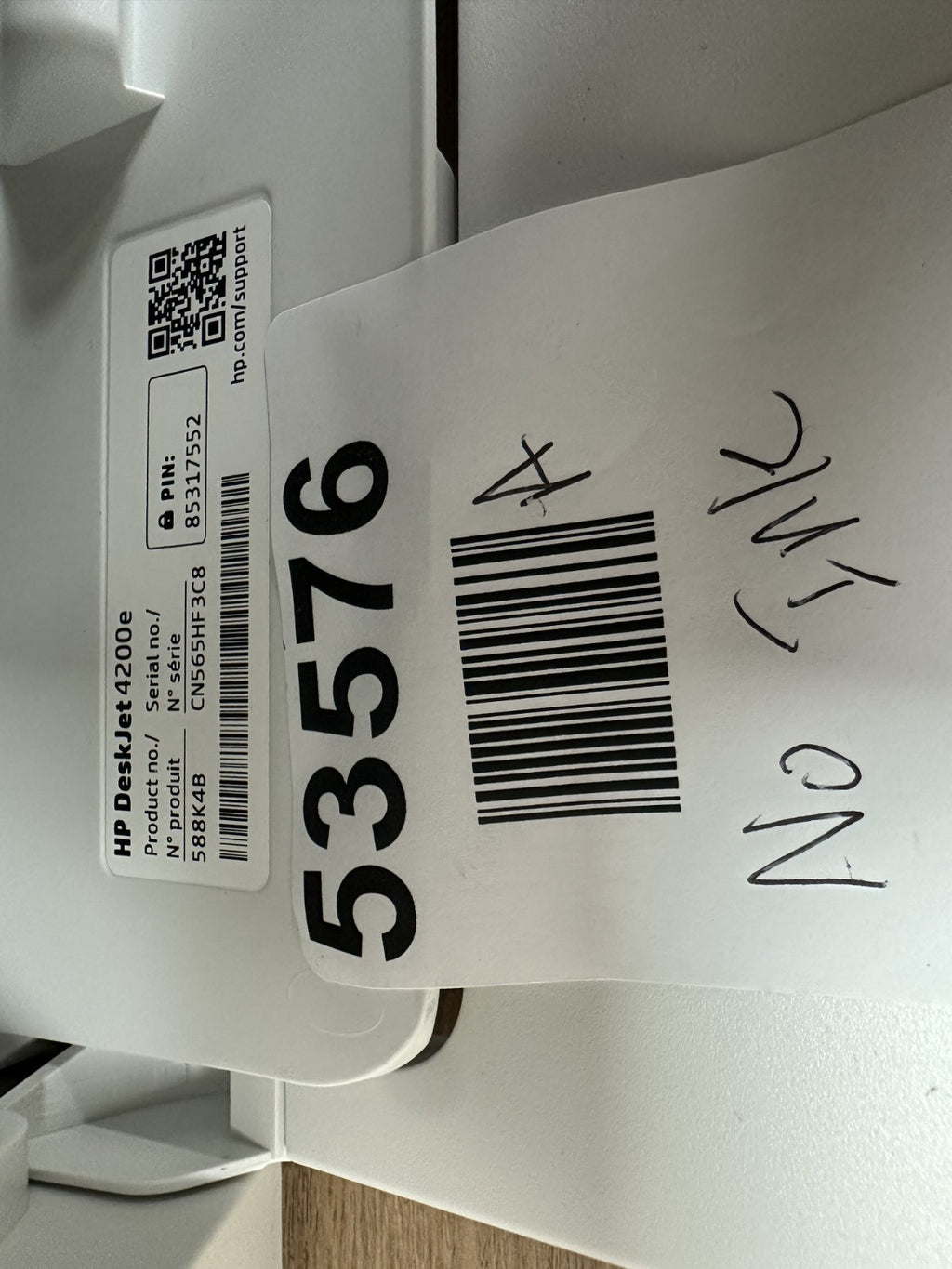 HP DeskJet 4200e Printer- No ink